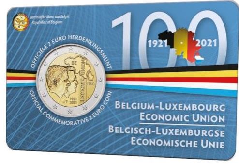 Belgien 2 Euro 2021 Wirtschaftsunion Coincard Niederlande