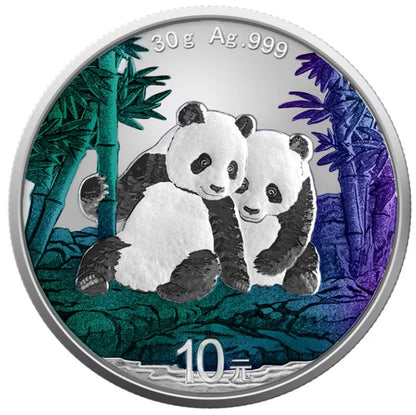 China Panda 2026 30 g Silber Chameleon Effect farbig limitiert