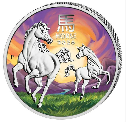 Lunar III Pferd 2026 ANDA Silbermünze koloriert