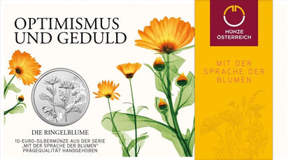 Österreich 10 Euro Silbermünze 2022 Ringelblume Handgehoben
