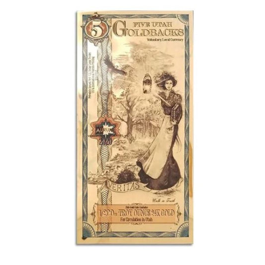 Utah 5 Goldbacks Goldnote 1/200 oz