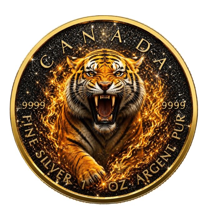 BLAZING TIGER Black Diamond Edition 2026 1 oz Silver Maple Leaf