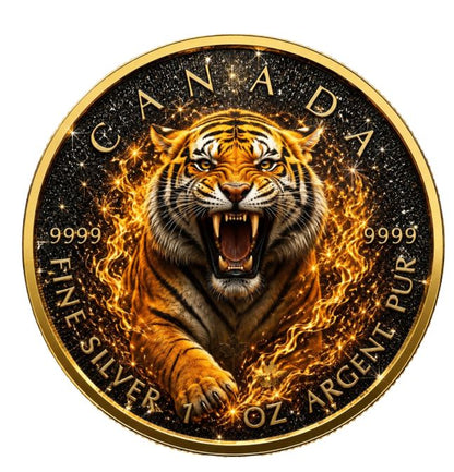 BLAZING TIGER Black Diamond Edition 2026 1 oz Silver Maple Leaf