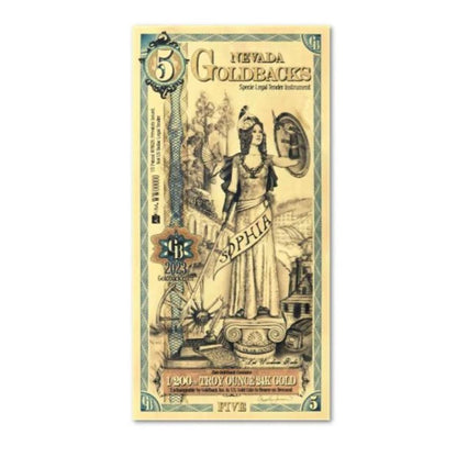 Nevada 5 Goldbacks Goldnote 1/200 oz