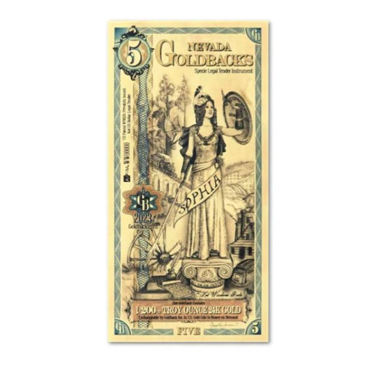 Nevada 5 Goldbacks Goldnote 1/200 oz