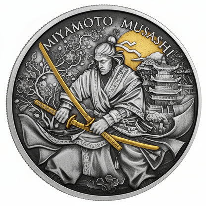 Legendary Warriors Miyamoto Musashi Antique Gold 1 oz Silbermedaille
