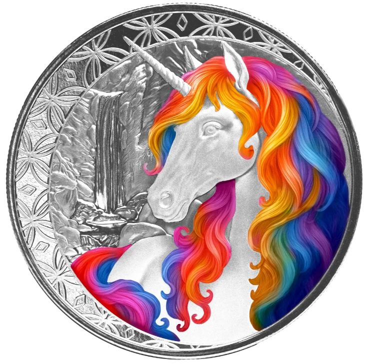 Fidschi Unicorn Blossom 2025 1 oz Silber coloriert