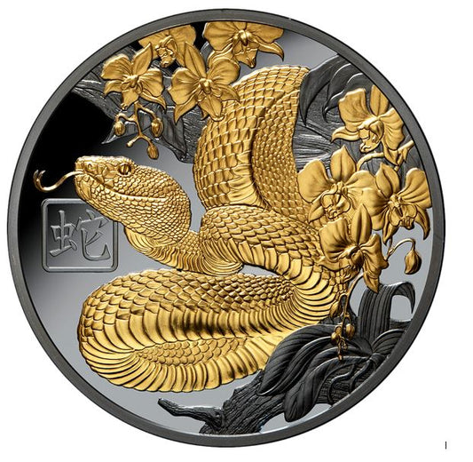 Niue Lunar Schlange 2025 1 oz Silber Black Proof vergoldet