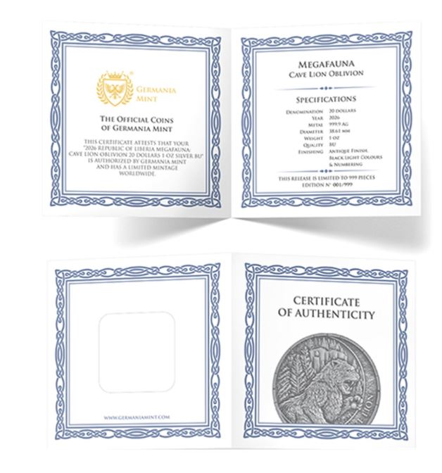 Cave Lion Oblivion 2026 Megafauna Silbermünze 1 oz UV-reaktiv