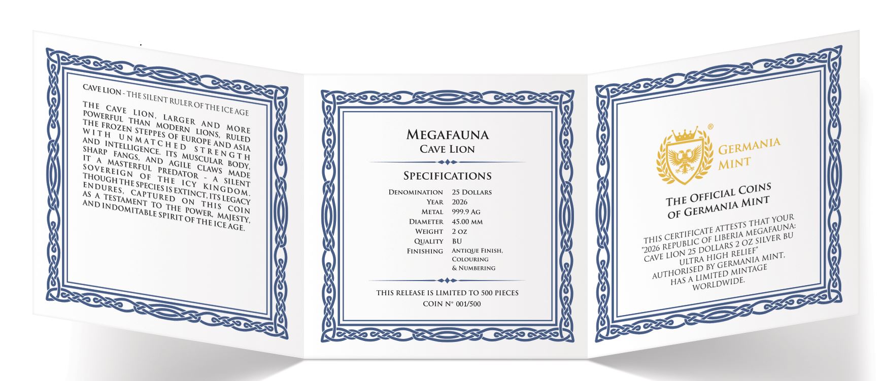 Megafauna Cave Lion 2026 2 oz Ultra High Relief Silbermünze