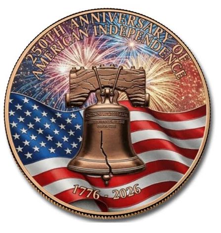Let Freedom Ring 2026 1 oz Kupfermedaille 250 Jahre USA farbig