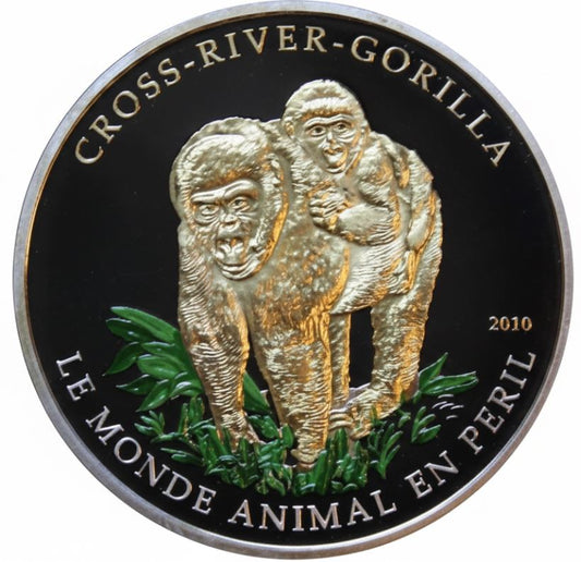 Kamerun 1000 Francs 2010 Cross River Gorilla 1 oz Silber koloriert vergoldet