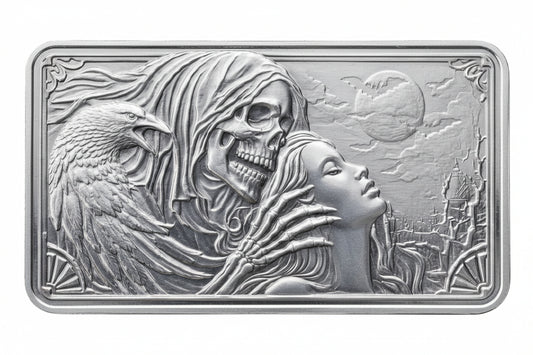 Hillmint Silberbarren 1 oz Grim Reaper mit Frau und Rabe Silver 999