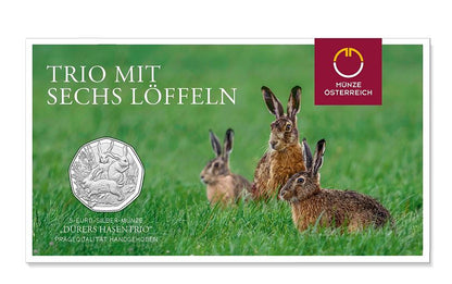 5 Euro Silbermünze 2026 Dürers Hasentrio Handgehoben Österreich