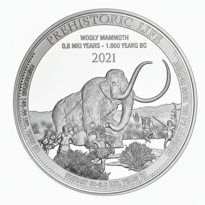 Kongo Prehistoric Life Wooly Mammoth 2021 1 oz Silbermünze