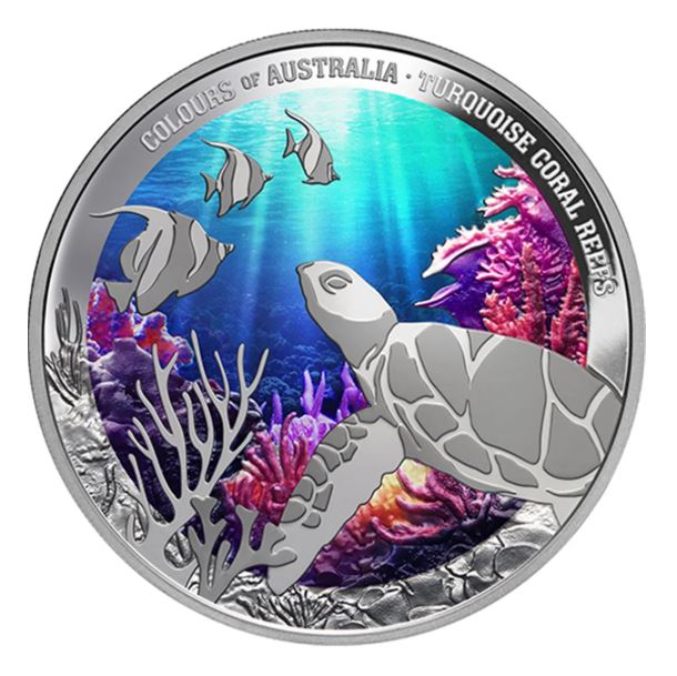 Niue Turquoise Coral Reefs 2025 Colours of Australia Silbermünze 1 oz Proof coloriert