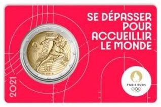 Frankreich 2 Euro 2021 Olympia 2024 Coincard rot