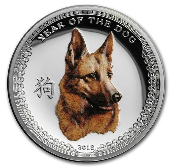 Palau 2018 Year of the Dog 1 oz Silber Ultra High Relief farbig
