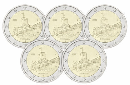 Deutschland 2 Euro Gedenkmünze 2022 Wartburg Thüringen Set