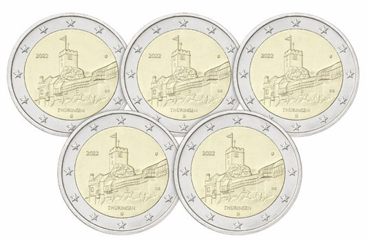 Deutschland 2 Euro Gedenkmünze 2022 Wartburg Thüringen Set