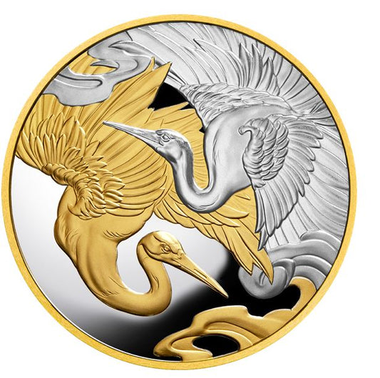 Niue Kraniche 2025 1 oz Silber Polierte Platte teilvergoldet