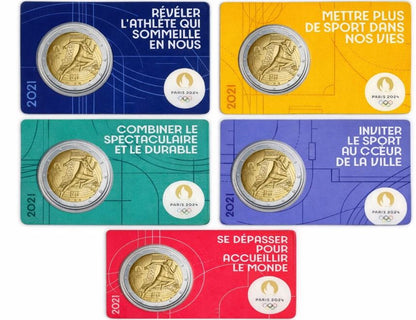 Frankreich 2€ 2021 - 5x Olympia 2024 Coincards