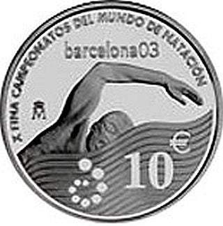 Spanische 10-Euro-Silbermünze 2003 zur Schwimm-WM in PP

