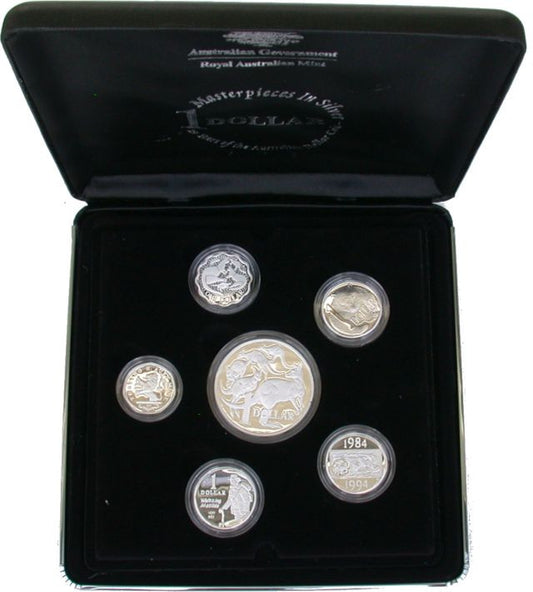 Australien Masterpieces in Silver 2004 20 Jahre Australischer Dollar 6 Münzen Silber PP