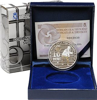 Spanische 10-Euro-Silbermünze 2009 zur Fußball-WM 2010 in PP

