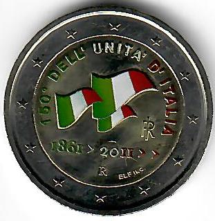 Italien 2€ 2011 Vereinigung koloriert