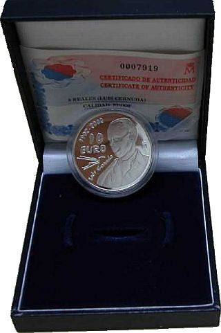 Spanische 10-Euro-Silbermünze 2002 zu Ehren von Luis Cernuda in PP

