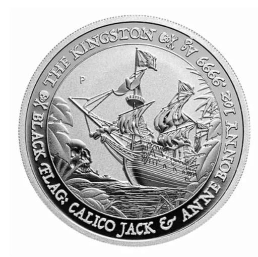 Silbermünze 2024 – The Kingston, 1 oz, Black Flag Serie Tuvalu, Piratenschiff mit Schatzkisten

