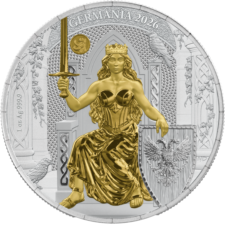 Germania 1 oz Silber 2026 WMF Edition mit Gelbgold und Bären-Privy-Mark
