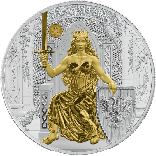 Germania 1 oz Silber 2026 WMF Edition mit Gelbgold und Bären-Privy-Mark
