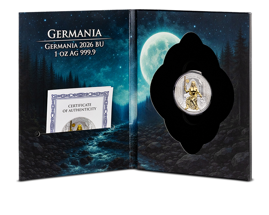 Germania 1 oz Silber 2026 WMF Edition mit Gelbgold und Bären-Privy-Mark
