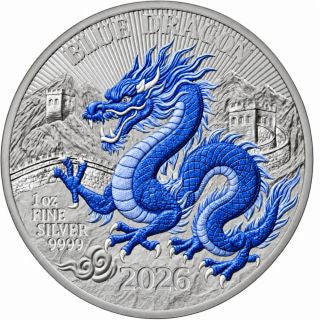 Ruanda Blue Dragon 2026 1 oz Silber PP farbig im Slab