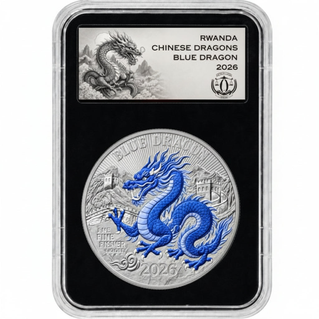 Ruanda Blue Dragon 2026 1 oz Silber PP farbig im Slab