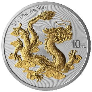China Chinesischer Drache 2026 10 Yuan 1 oz Silber vergoldet