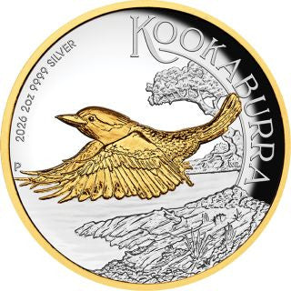 Australien Kookaburra 2026 2 oz Silber High Relief vergoldet PP