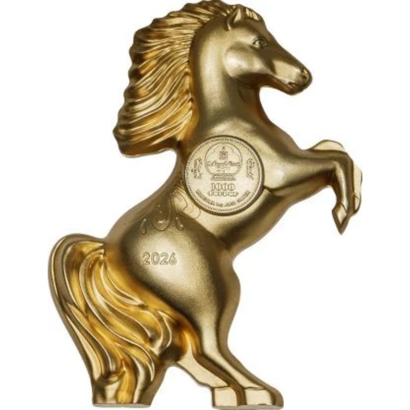 Mongolei Jahr des Pferdes 2026 1 oz Silber vergoldet Figur