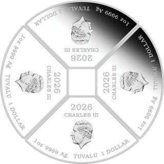 Tuvalu Jahr des Pferdes 2026 Quadrant Set 4x1 oz Silber farbig Proof