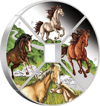 Tuvalu Jahr des Pferdes 2026 Quadrant Set 4x1 oz Silber farbig Proof