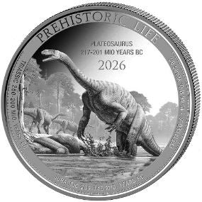 Kongo Prehistorical Life II Plateosaurus 2026 1 oz Silbermünze
