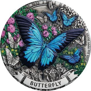 Australien Schmetterling 2026 2 oz Silber farbig Antikfinish