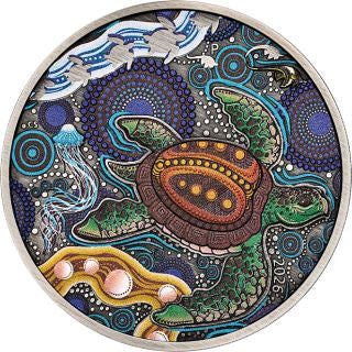 Australien Turtle Yaunati 2026 2 oz Silber farbig Antikfinish
