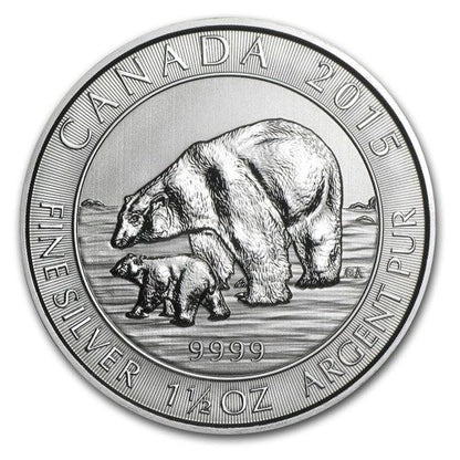 Alt-Text: Silbermünze 1,5 oz Eisbär 2015 Kanada Royal Canadian Mint
