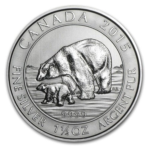 Alt-Text: Silbermünze 1,5 oz Eisbär 2015 Kanada Royal Canadian Mint
