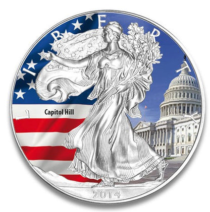 American Eagle 2014 Capitol Hill coloriert Silbermünze