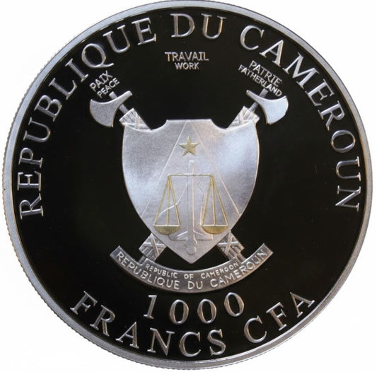 Kamerun 1000 Francs 2010 Cross River Gorilla 1 oz Silber koloriert vergoldet