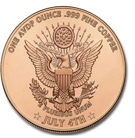 Let Freedom Ring 2026 1 oz Kupfermedaille 250 Jahre USA farbig